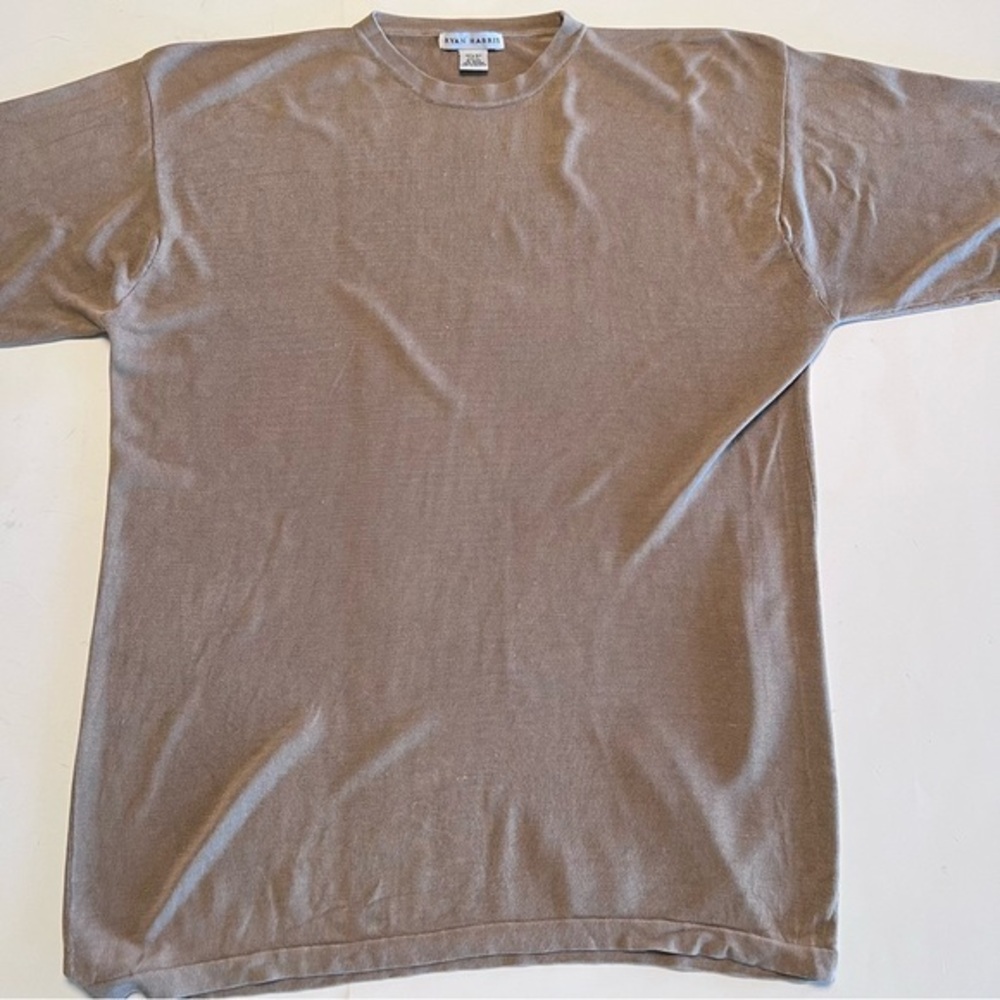 Ryan Harris Tan Silk Crew Neck Short Sleeve Knit Sweater XL
